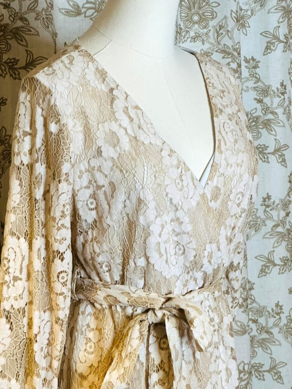 Floral Lace Mini Dress Size M Boho Cottagecore Romantic Feminine Fairy Etherial - Picture 6 of 9